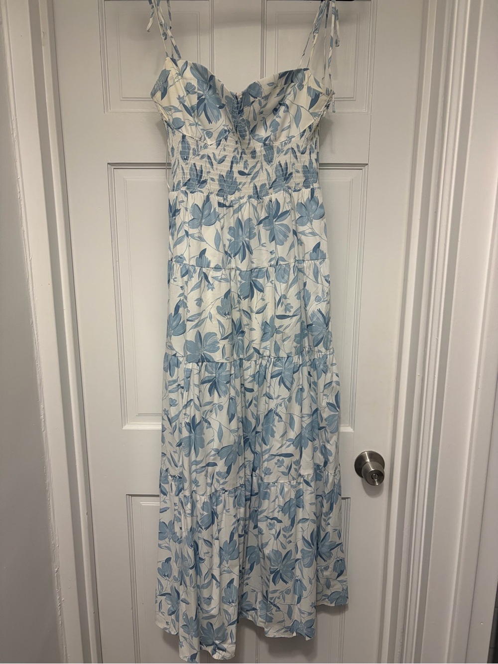 Wayf White Maxi Dress with Light Blue Floral Print